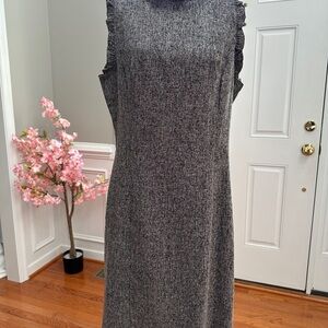 LOFT Black and White Tweed Ruffle Dress